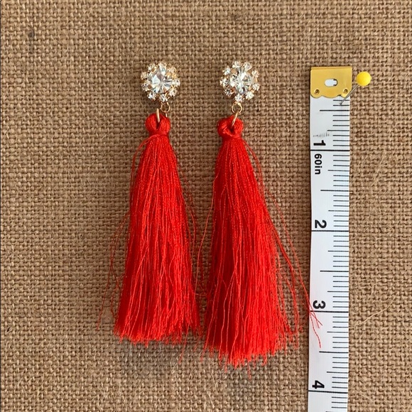New Red Rhinestone stone tassel earrings - Picture 2 of 4